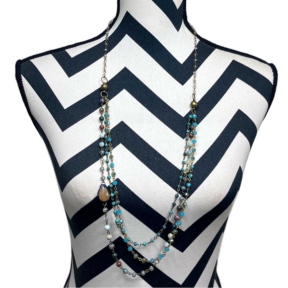 NWT Boho It's Magic Turquoise Blue Beaded Stone Necklace - Picture 1 of 8